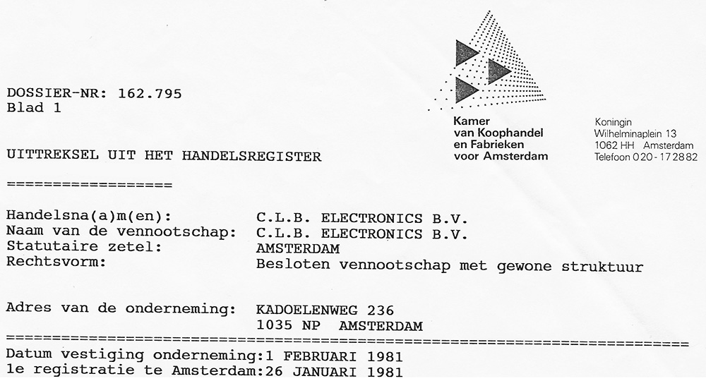 <span class="timelineyear">1981</span><h4 class="timelinetitle">CLB founded by Cornelis Louis Berghuijs</h4>